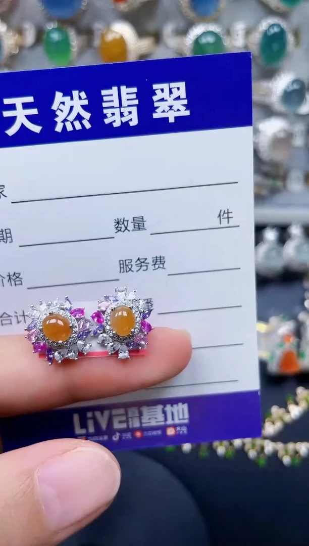 银S925镶嵌翡翠耳饰219