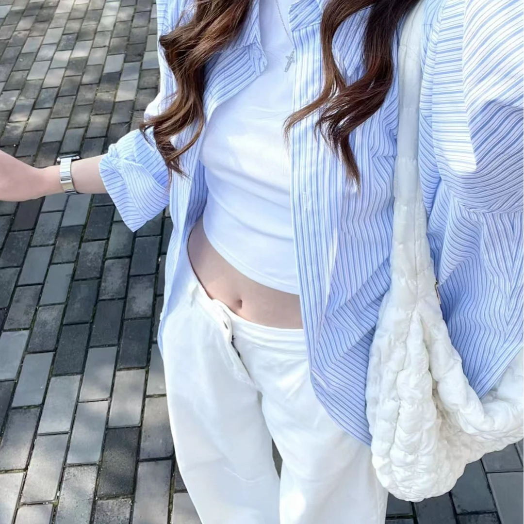设计感小众条纹长袖衬衫2025春季新款宽松时尚防晒外穿衬衣女chic