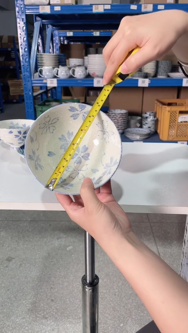 陶瓷2只浮雕樱花5.5英寸手绘蓝色米饭碗