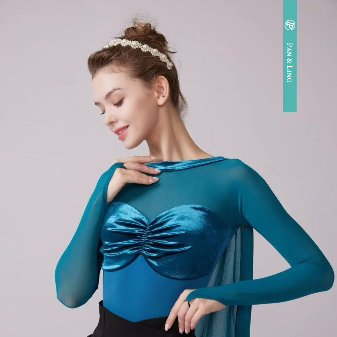 【LP舞服】原创设计-金丝绒圆领后V飘纱上衣