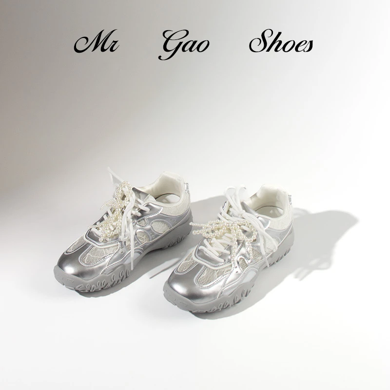 Mr Gao Shoes · 新款时尚透气网面珍珠挂件装饰系带老爹鞋百搭女