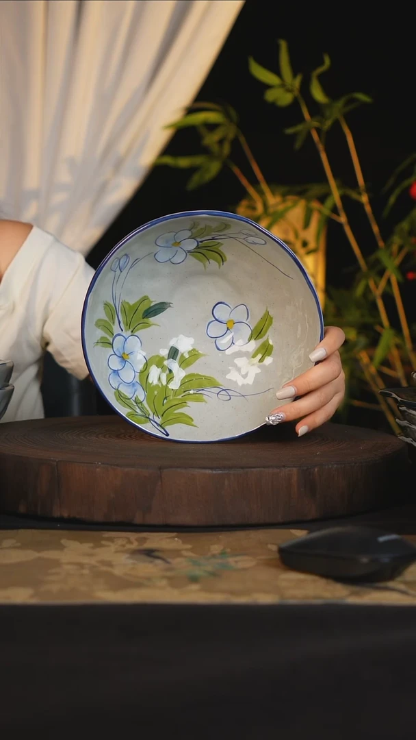 碗景德镇手工手绘高温釉下彩可进蒸箱烤箱洗碗机