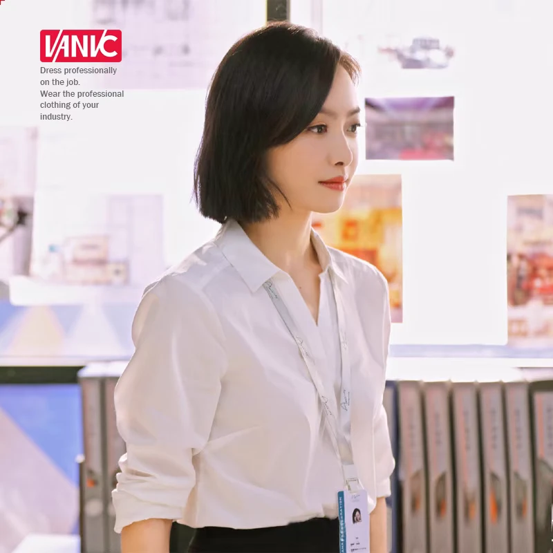【V领弹力明扣】白衬衫女长袖春夏季上衣气质百搭小众职业衬衣