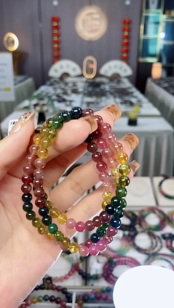 未镶嵌老矿碧玺色标透体三圈手串5mm+碧玺dan多样性发货一条