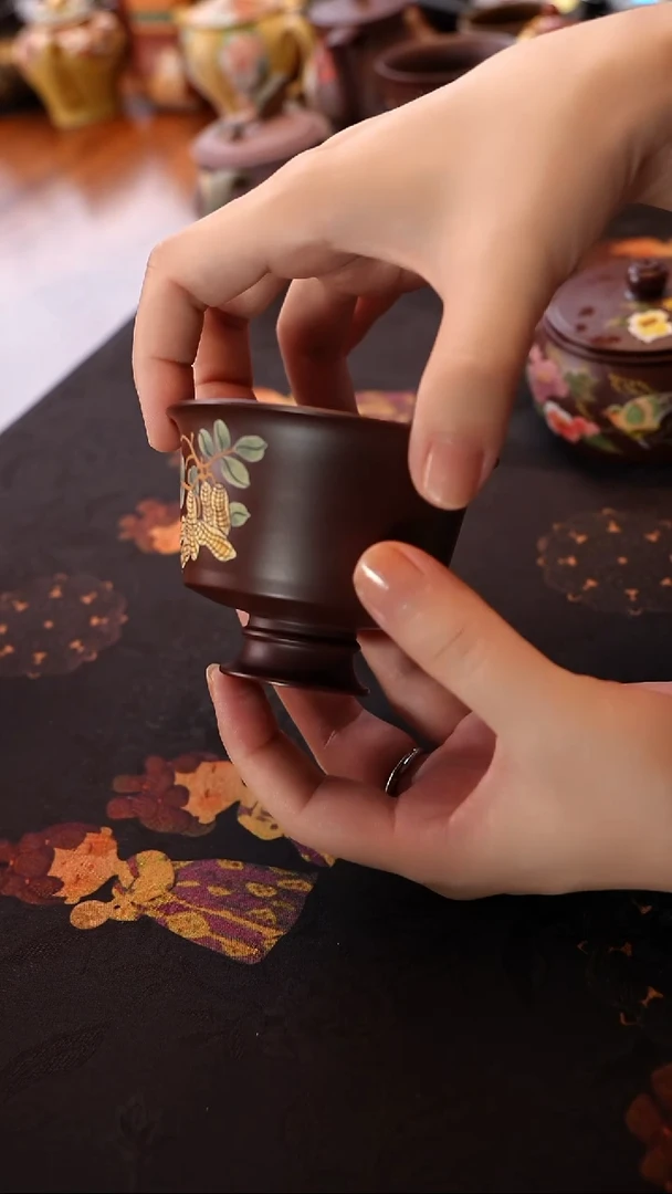 茶壶紫砂紫朱泥高足杯 好事发生