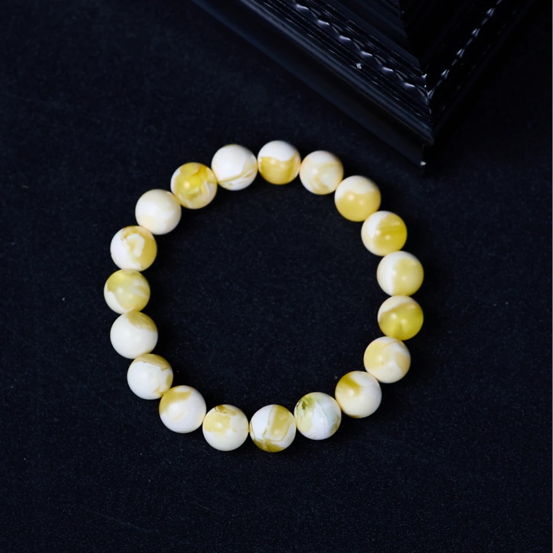 LM065金瓷白荧光溶洞蜜蜡手串 国潮文玩单圈