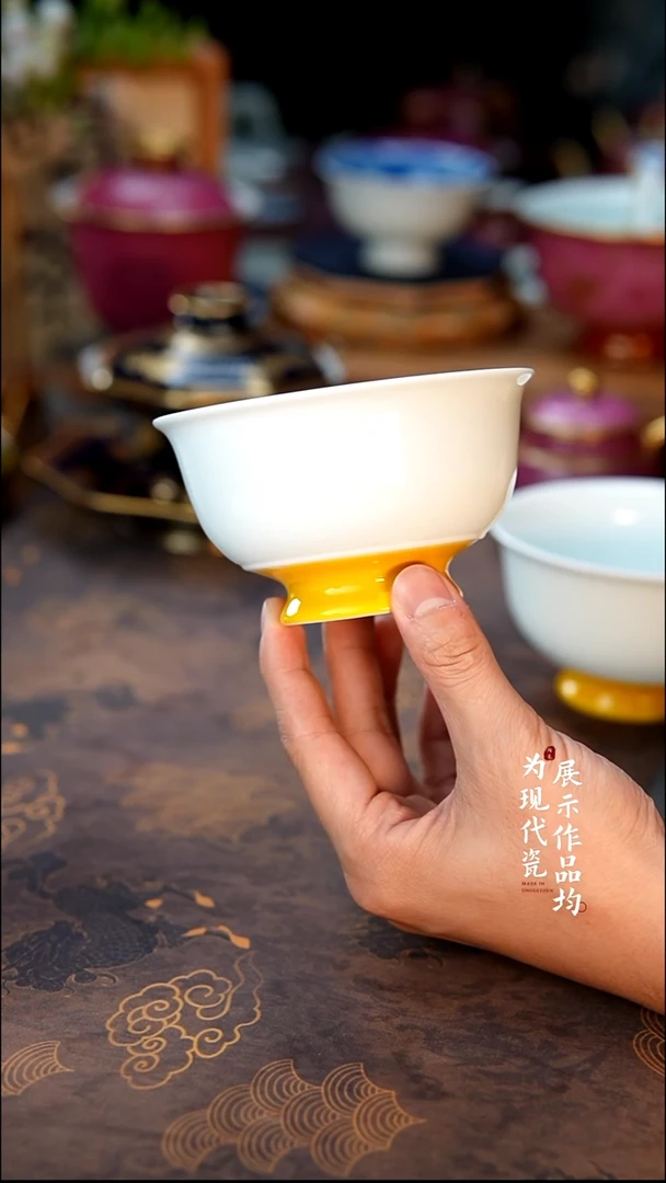 观澹陶瓷直播专享鸡油黄碗一对
