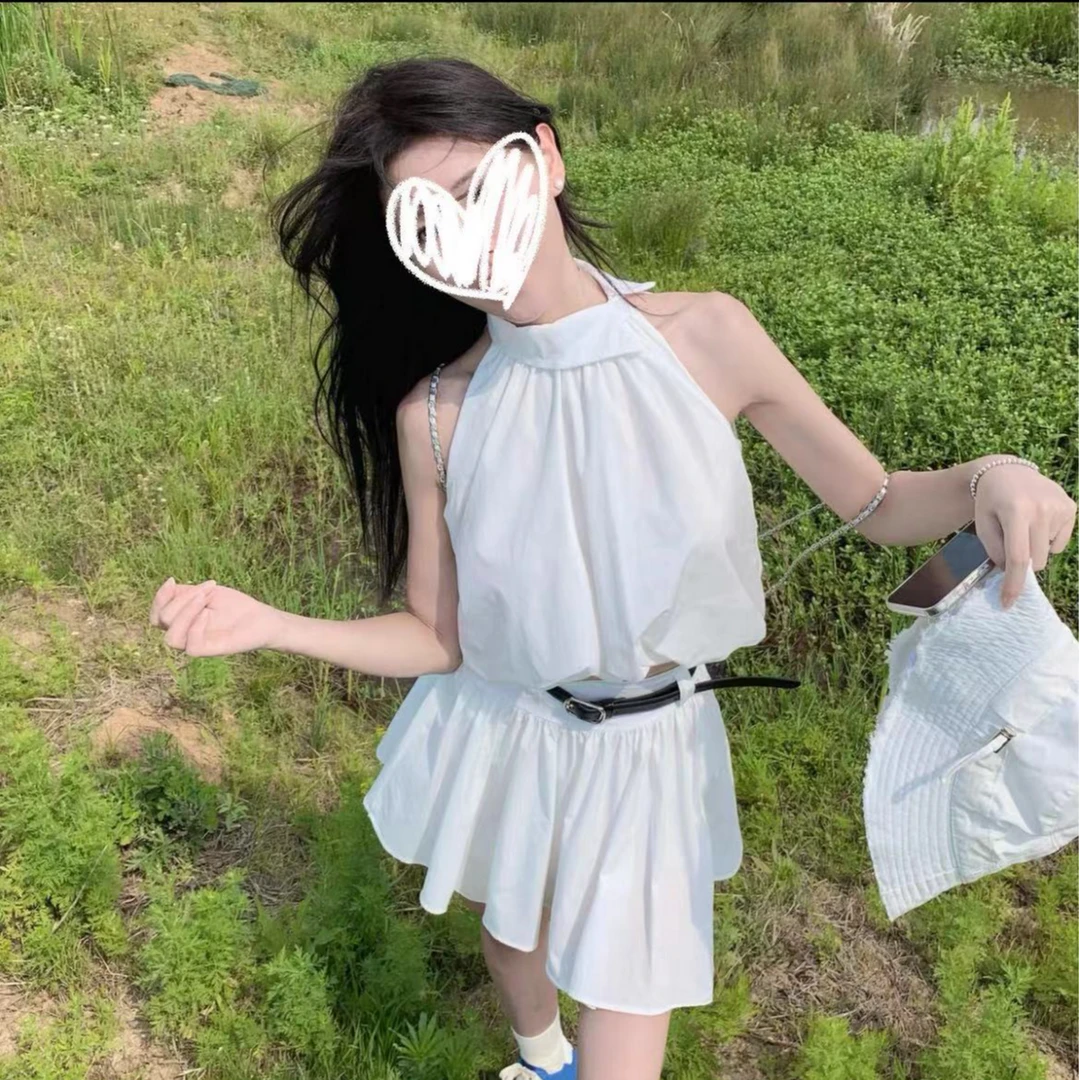 辣妹时尚套装小众设计感气质无袖上衣2025夏季新款时尚花苞半身裙