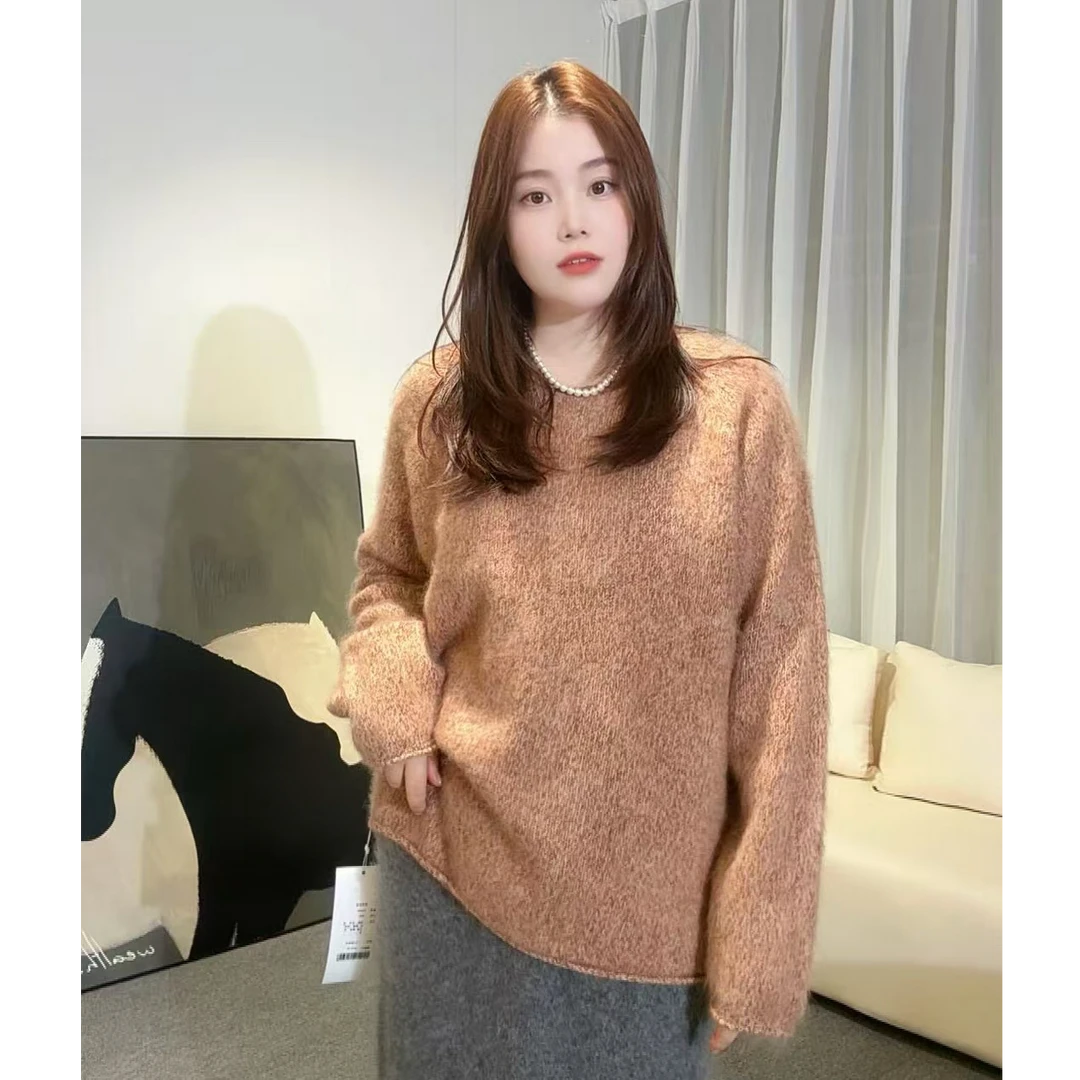 【一婷】卷边领花纱拉绒针织插肩袖加绒加厚款套头衫SY5459