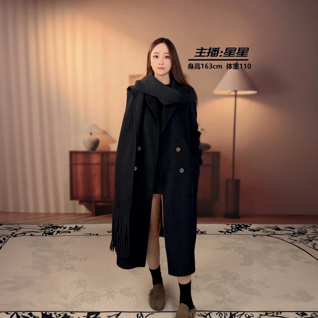 2025春款双面呢大衣气质时尚羊绒百搭宽松经典翻领韩版