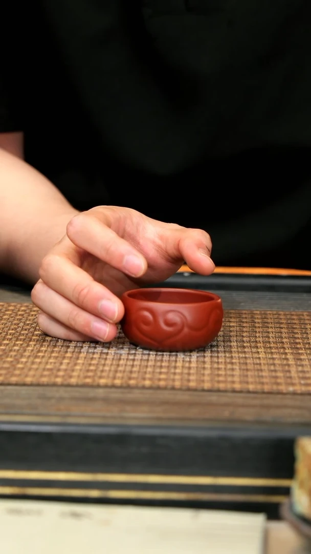 紫砂摆件宜兴紫砂2《如意小杯》朱泥