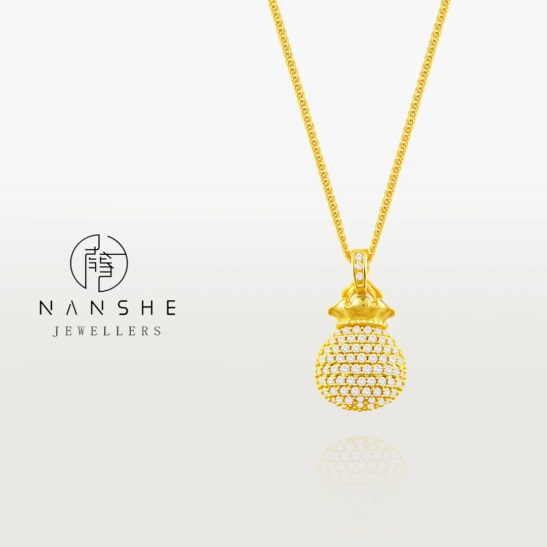 NANSHE/南奢 新中式古法微镶满钻拉丝小福袋项链 L1645