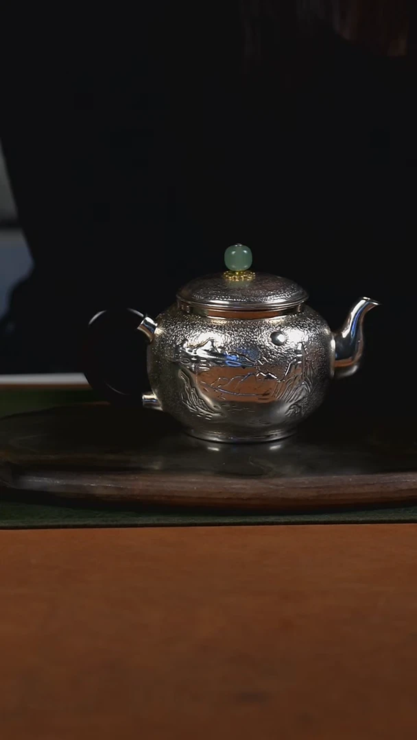 手工锤纹山水泡茶壶