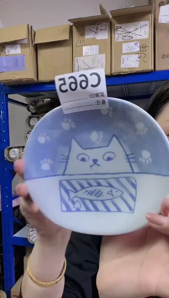 【闪购商品】瓷片日本进口瓷器16cm猫咪盘C665