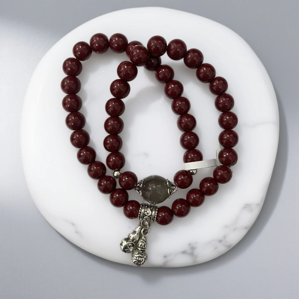 天然辰砂S1183-朱砂双圈葫芦配饰精品手串