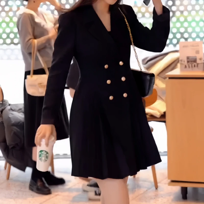 大码女装2025早秋新款胖mm时尚气质风收腰显瘦西装连衣裙赫本风裙