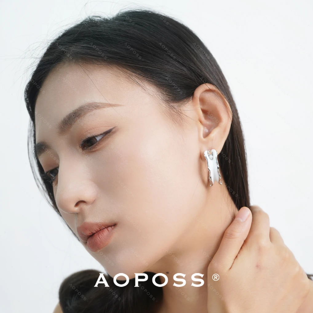 AOPOSS 镀K金 [白百合耳圈]耳钉原创设计百搭首饰女款饰品