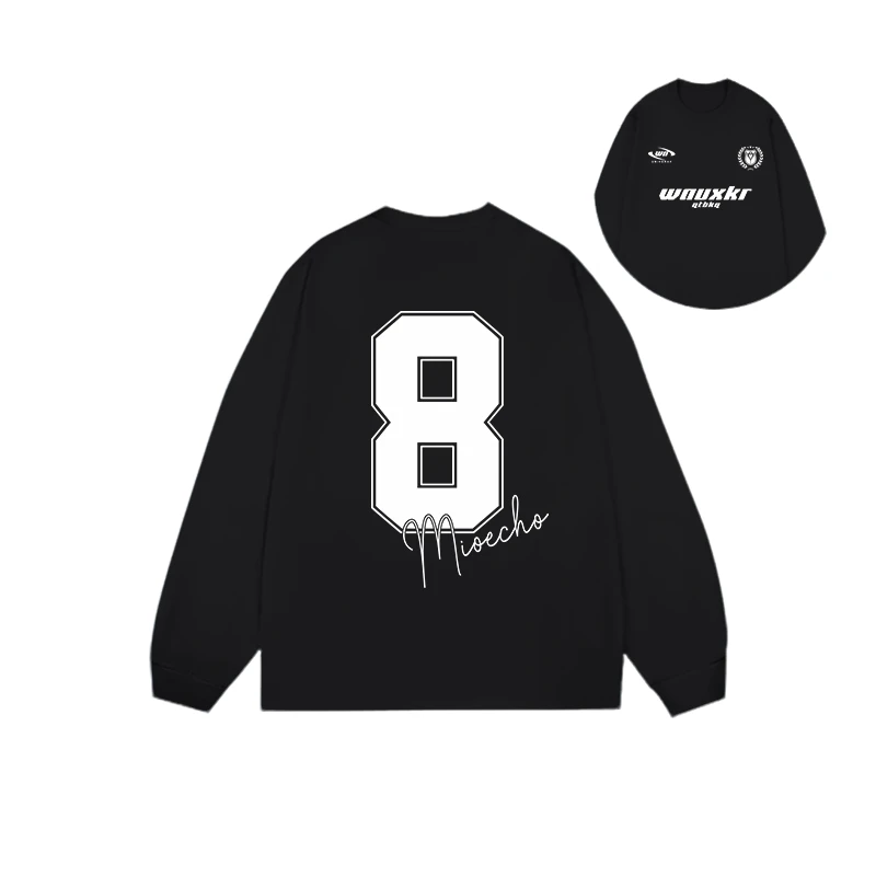 特大码300斤秋冬季新款字母印花宽松重磅圆领长袖t恤男休闲打底衫