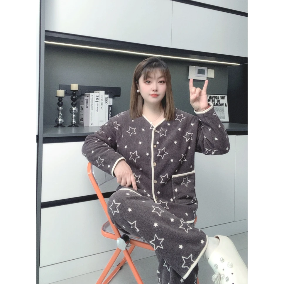 【运费险】秋冬加绒开衫时尚睡衣女款爆款2025新款大码睡衣KFL1398