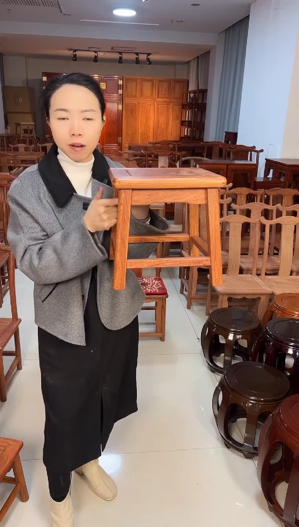 花梨木类端景台打蜡小巴花小方凳28