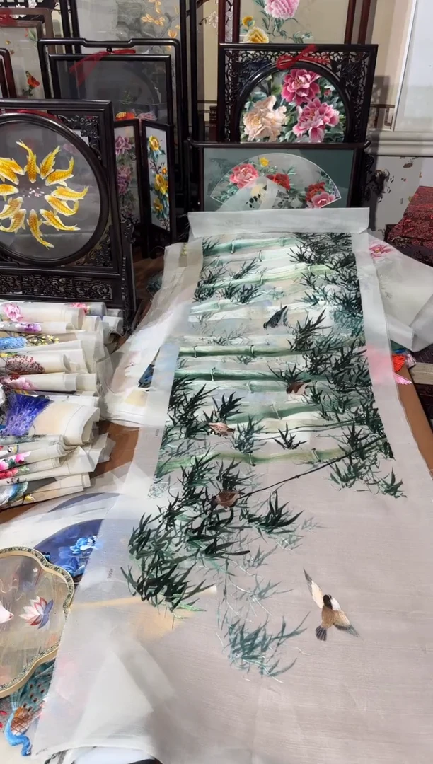 刺绣狗*理竹子绣片