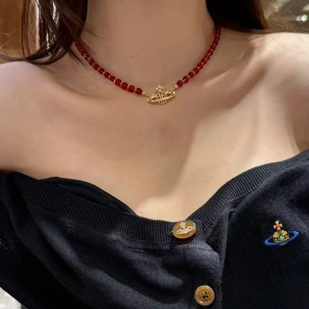 未使用 Vivienne Westwood/薇薇安·威斯特伍德 红水晶项链 02R822