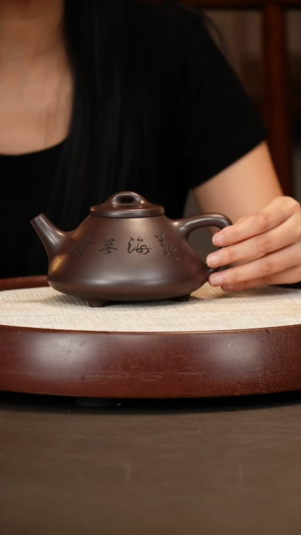 茶壶紫砂【葛岳纯】子冶石瓢葛家紫茄泥420cc+龙头杯+墨宝+斗笠杯