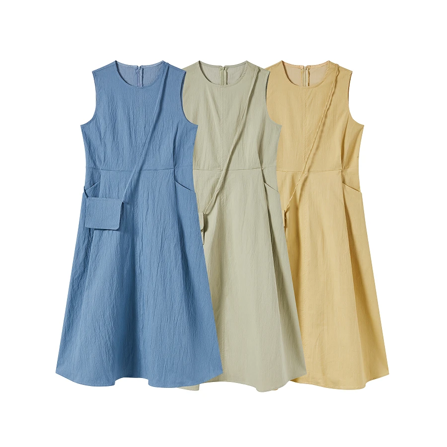 圆领无袖配本布包连衣裙LXFC5034