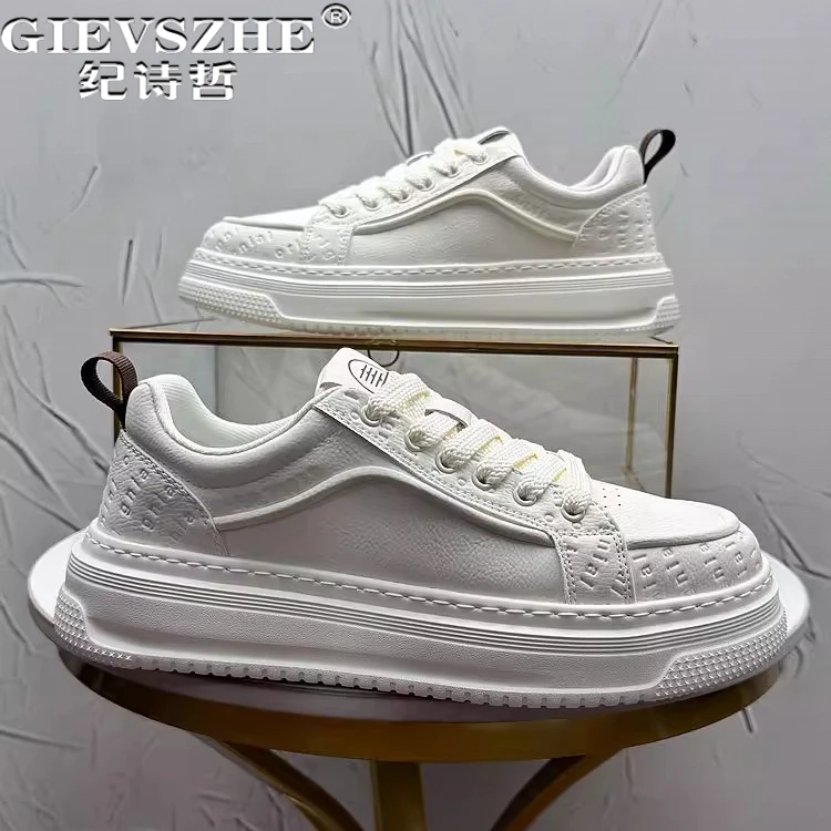 纪诗哲男鞋轻便透气压花运动鞋子男款个性厚底休闲鞋潮流百搭板鞋