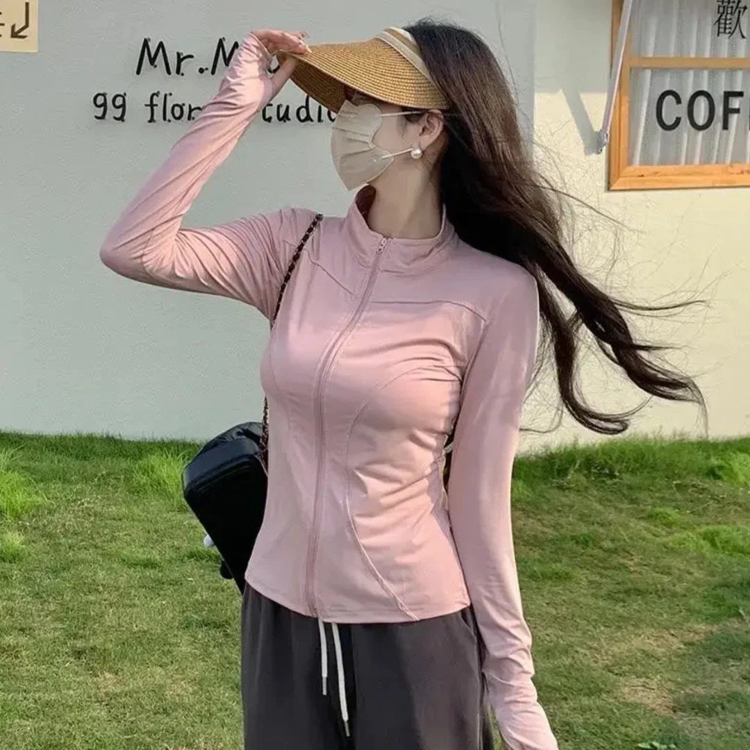 小野露露夏季冰感立领防晒衣薄款修身显瘦立领瑜伽服短款上衣015