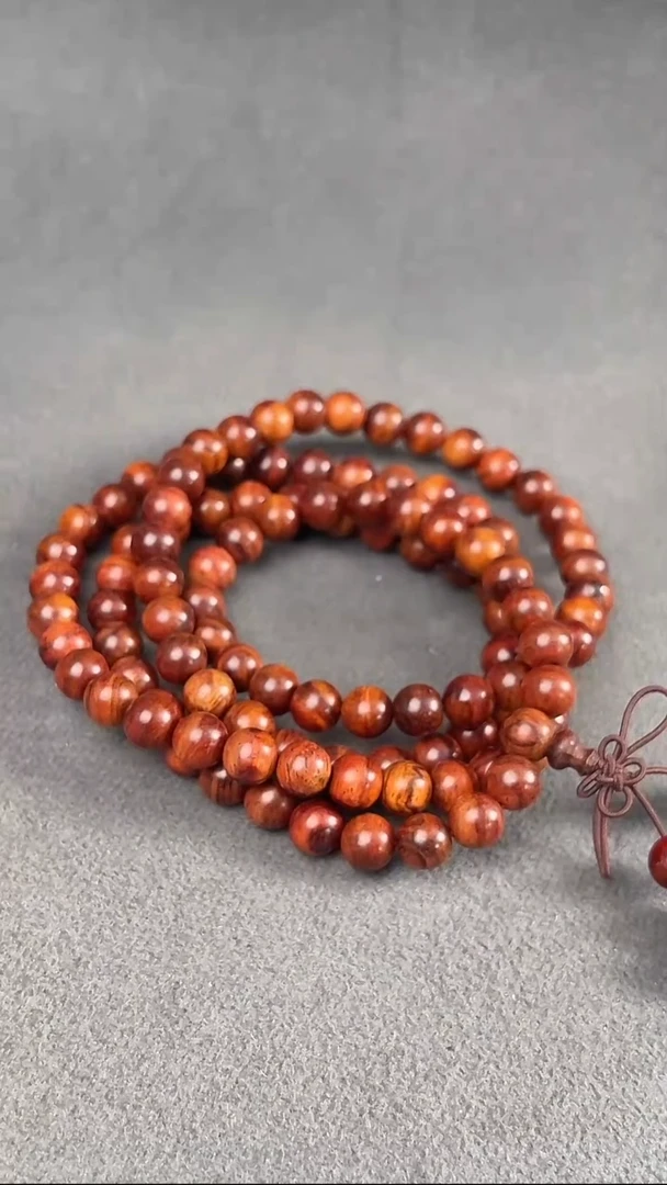 手串/手链黄花梨/降香黄檀保真海黄0.8圆108颗  山水细纹油梨料