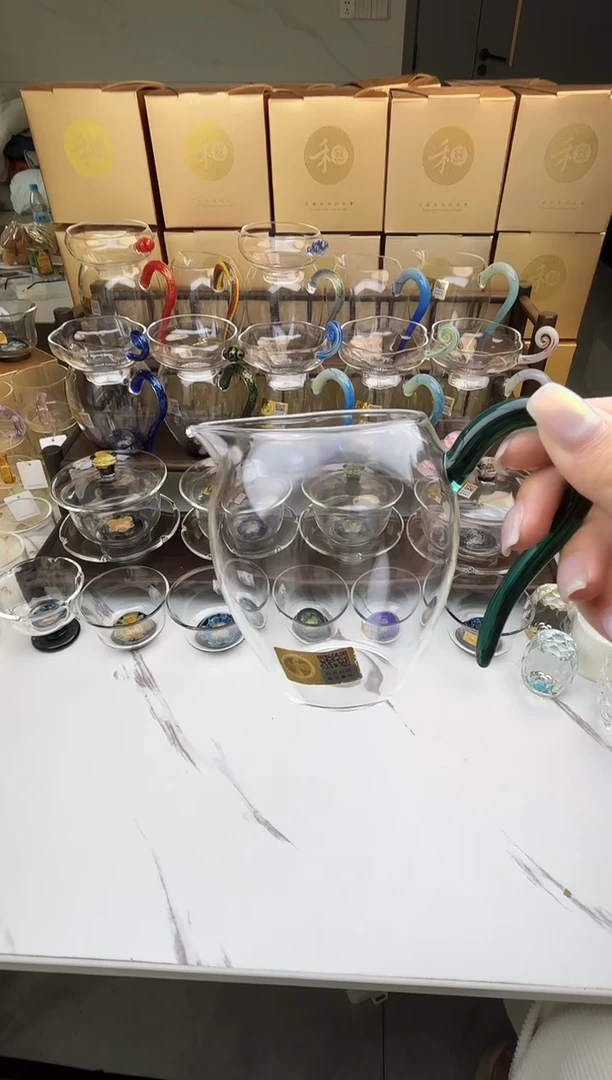 手工艺品玻璃旧*台禾器 怡然茶海墨绿