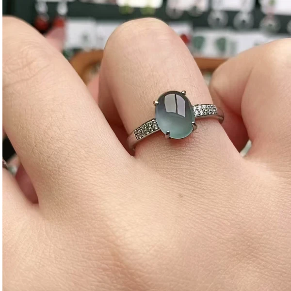 鑫辰珠宝天然A货翡翠银镶嵌设计款开口女戒指时尚百搭