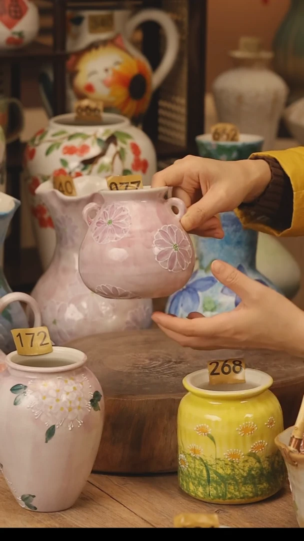 陶瓷景德镇设计师手作花器摆件侘寂风@M077@