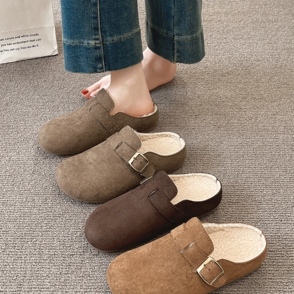 复古半拖防滑法式女增高2025冬季新款一脚蹬懒人鞋软底博肯鞋包头