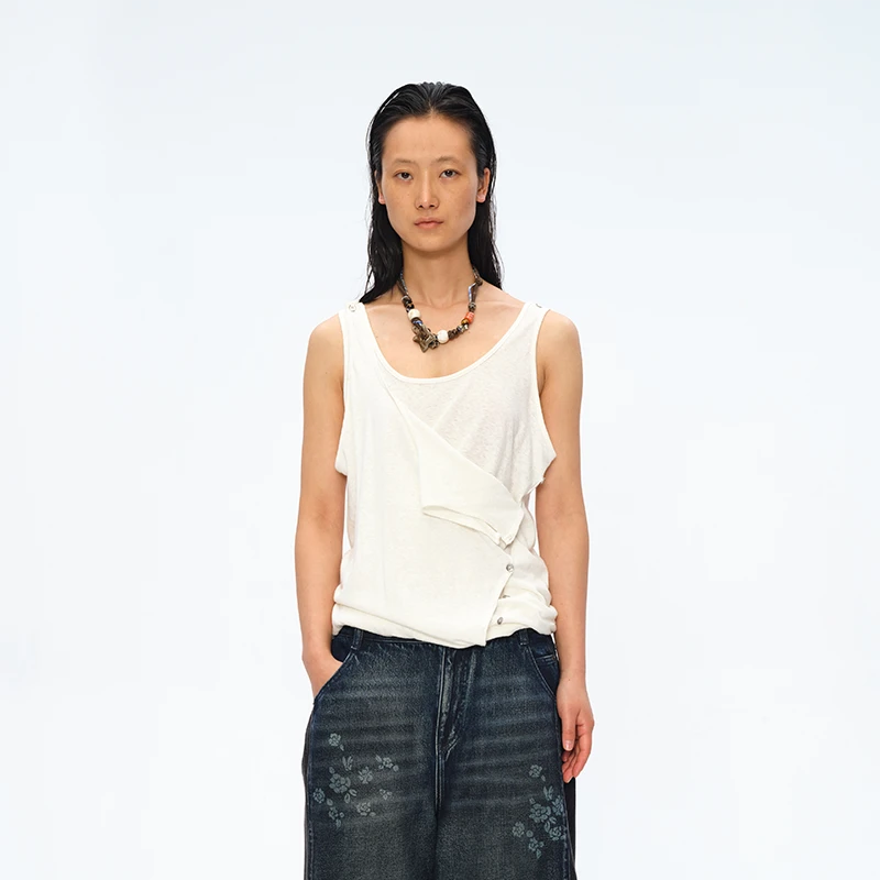 河岸家设计师square circle方圆解构双层银扣多穿吊带背心25夏