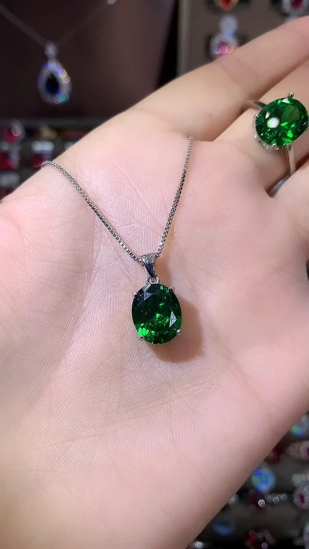 无坠链均925银莎弗莱绿色吊坠