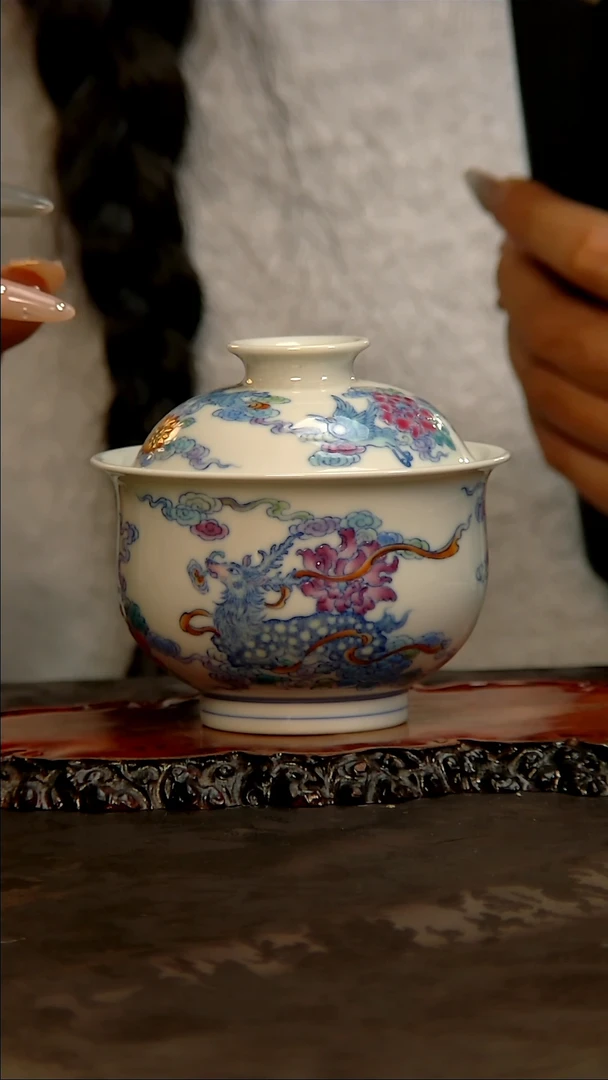 【闪购商品】【空山明月】手绘鹤鹿盖碗