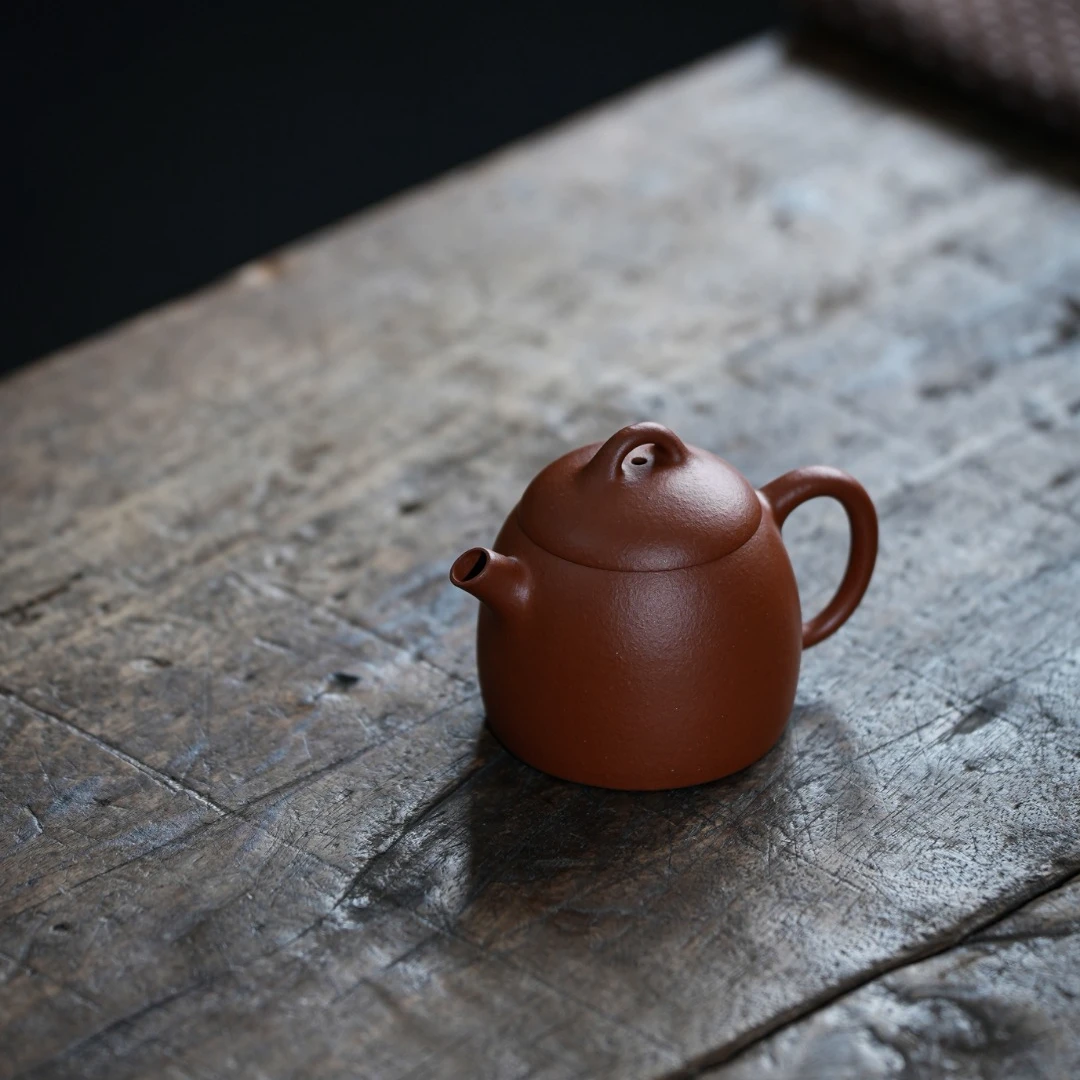 宜兴紫砂壶 摹古小秦权 80cc 朱泥 紫砂茶壶手工茶壶功夫茶茶具