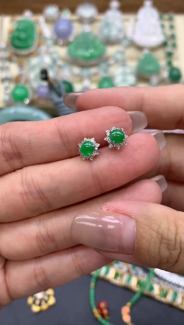【闪购商品】翡翠耳饰18K金镶嵌303-中国好珍宝
