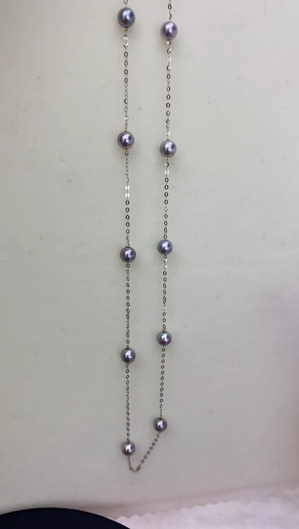 18K金镶嵌DA海水珍珠 灰珠满天星项链4-5MM XC118