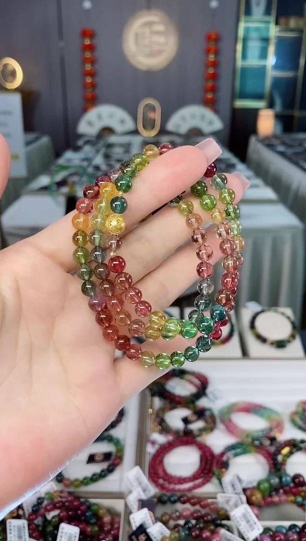 未镶嵌老矿碧玺色标三圈手串6mm+碧玺hon多样性发货一条