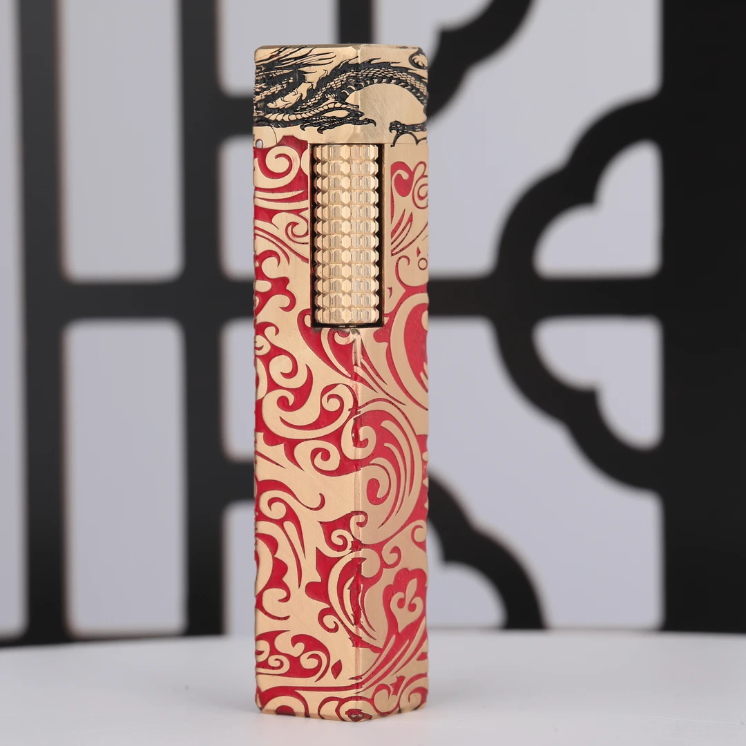 好运达龙腾唐草黄铜煤油打火机高档侧滑窄机经典花纹老式男士送礼