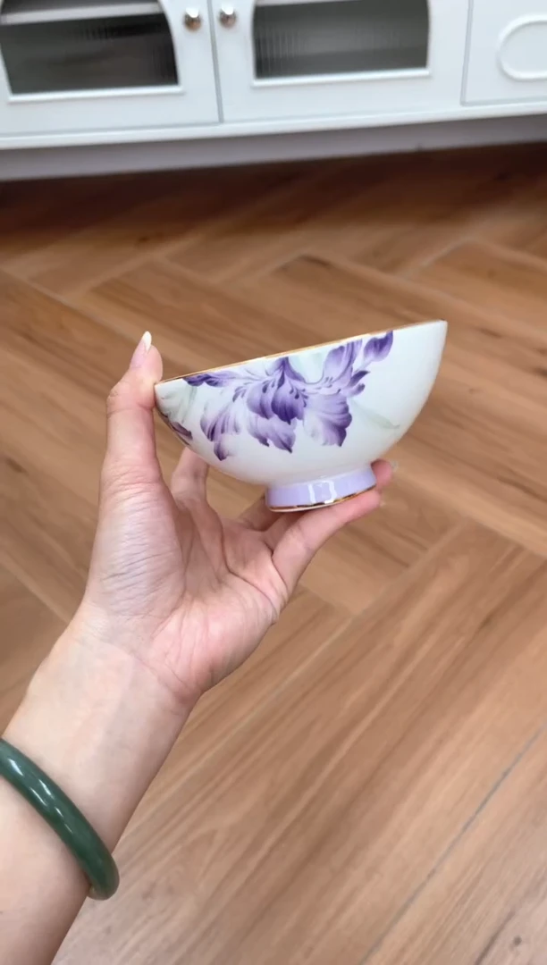 碗玫瑰高骨骨瓷紫苑饭碗