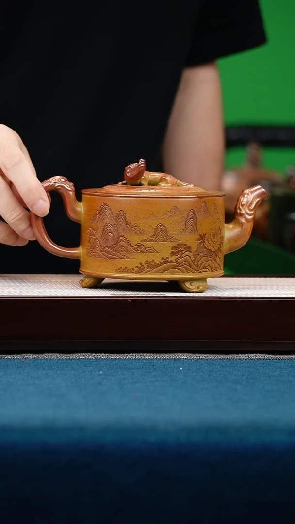 茶壶紫砂赤炎柴烧三足盘龙汉瓦