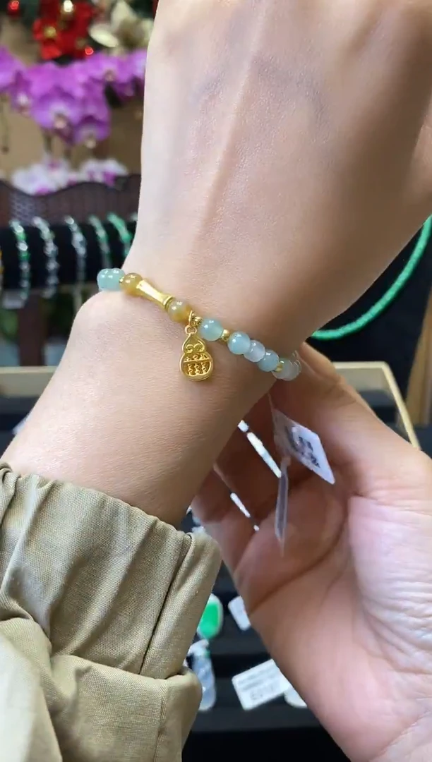 颈饰足金镶嵌翡翠E0210 足金手串 含运营费