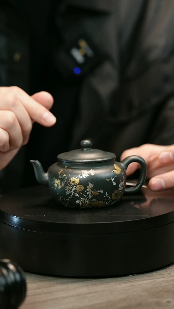 茶壶紫砂头**刺H2261余海燕墨绿描银大彬旭帽