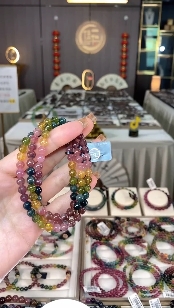 未镶嵌老矿碧玺色标彩虹三圈手串6mm+碧玺dan多样性发货一条