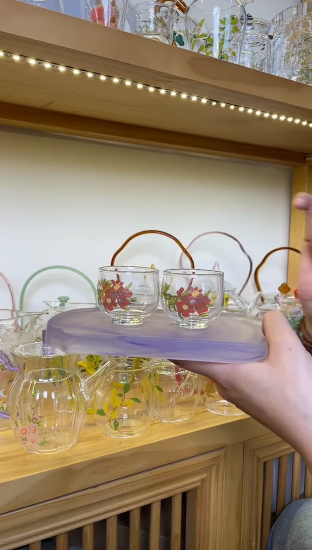 手工艺品玻璃遇器小圆杯石榴花啊