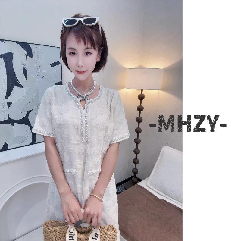 连衣裙设计师套头时尚礼服高夏季极简风短袖显瘦女装圆领8887